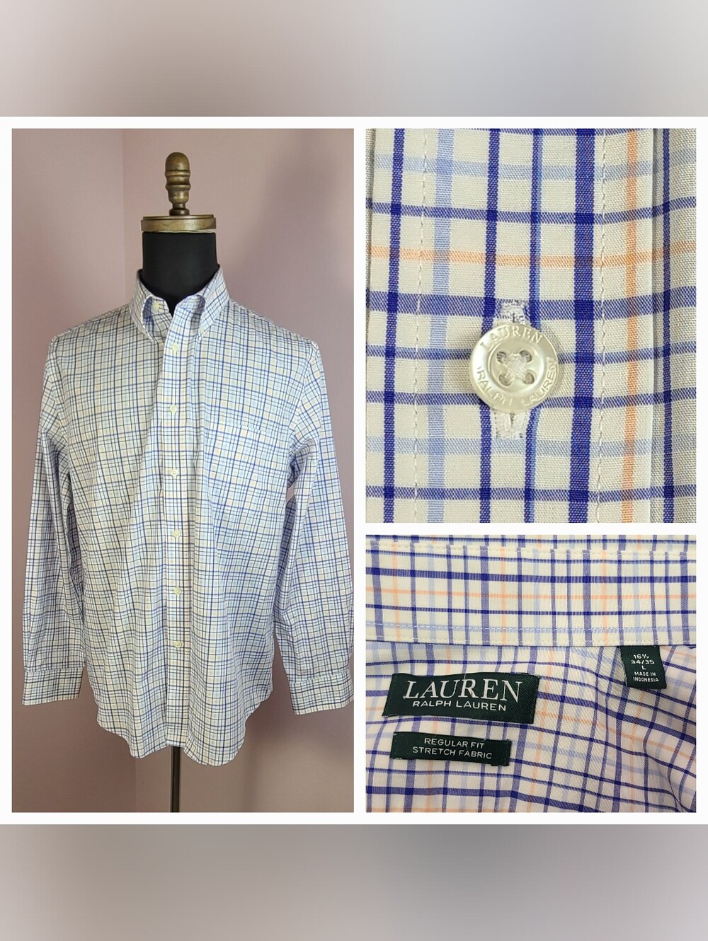 Mens Lauren Ralph Lauren Long Sleeve Shirt Windowpane/check 16.5 34/35 Large